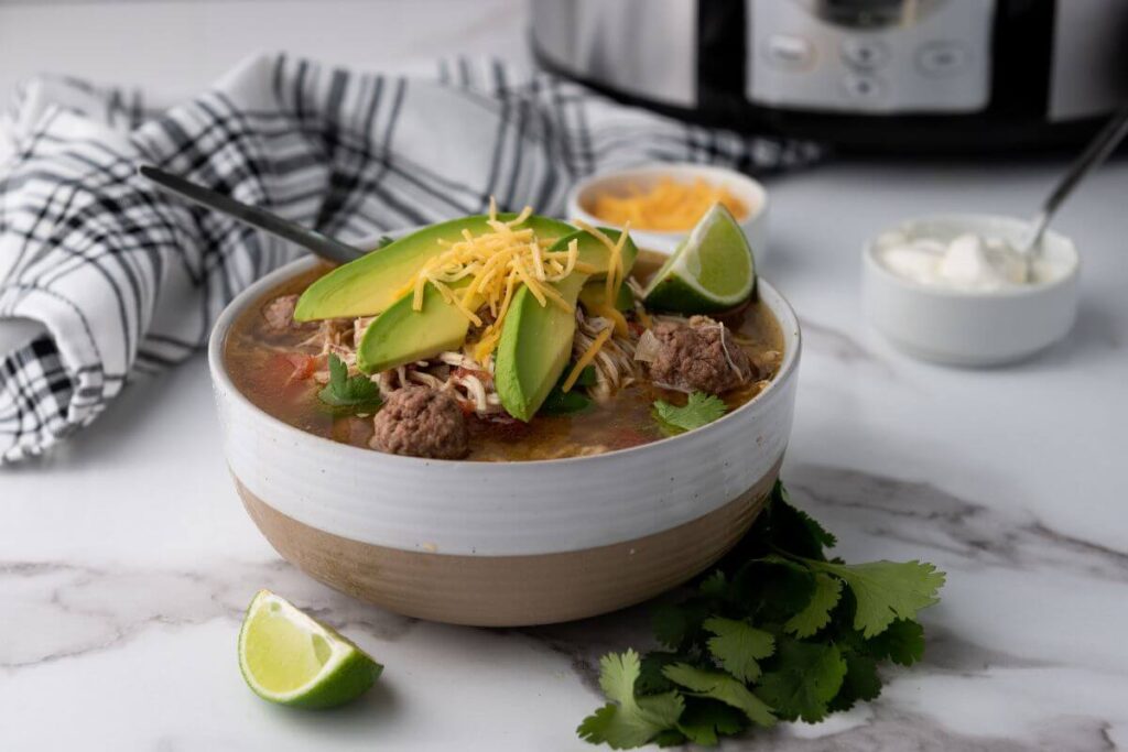 Crockpot Taco Soup bowl of easy Slow Cooker Taco Soup